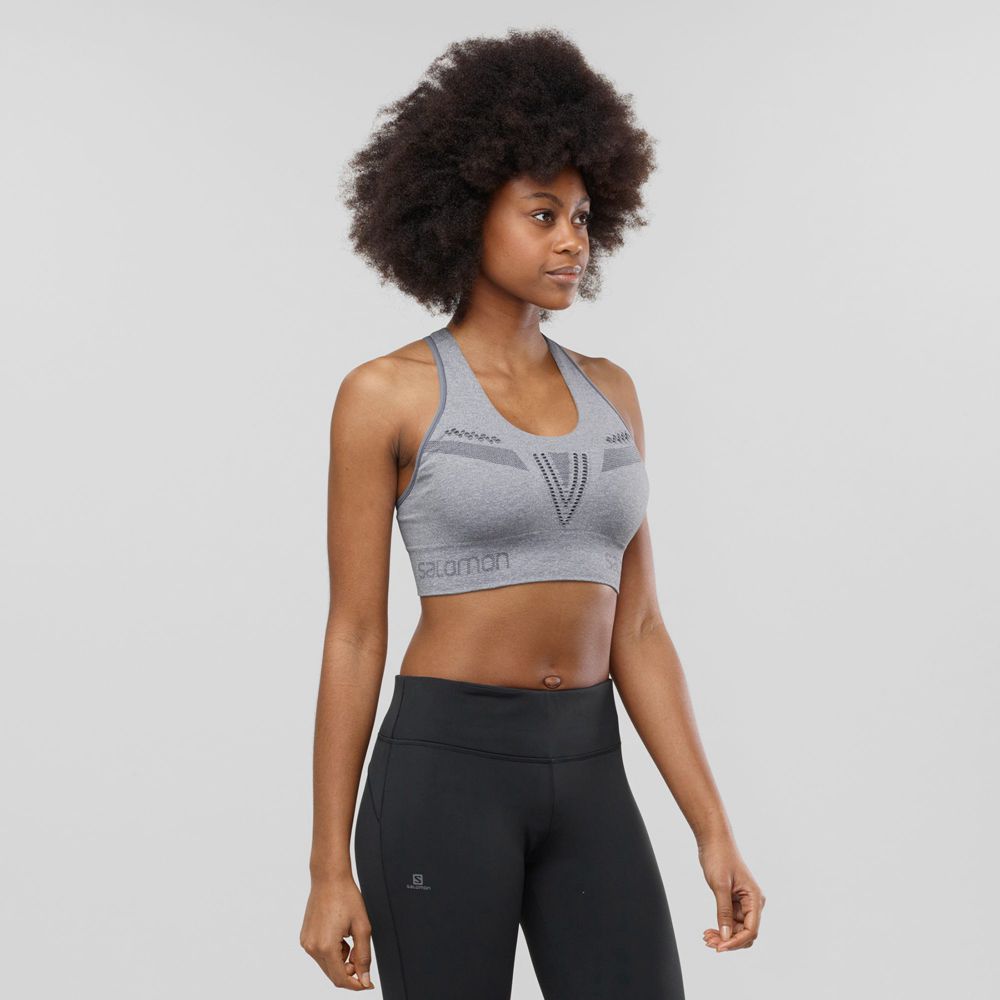 Salomon Singapore Womens Sport Bra - ESSENTIAL MOVE ON SEAMLESS Grey | 49357-OBIX